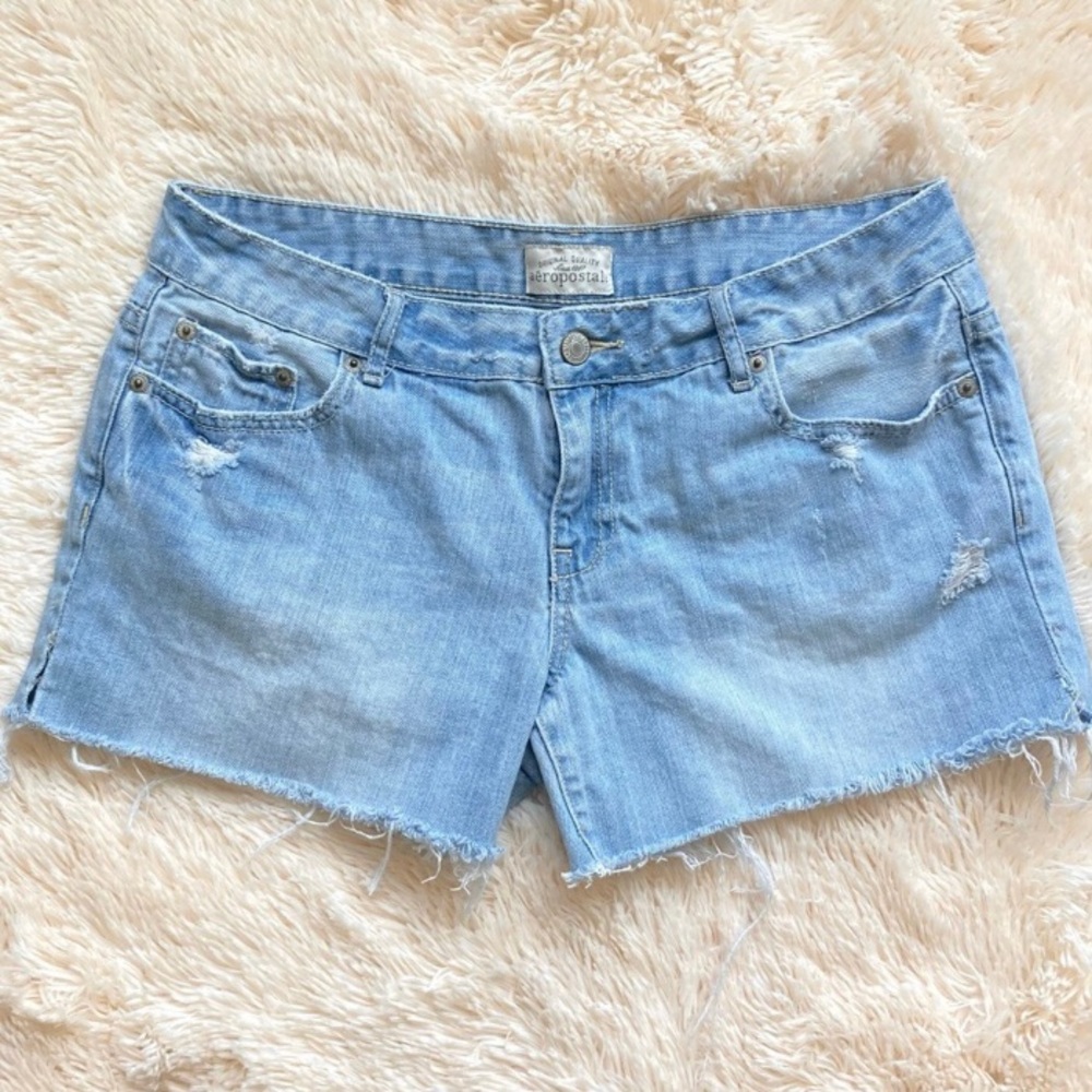 Aeropostale Blue Denim Distressed Cut Off Shorts